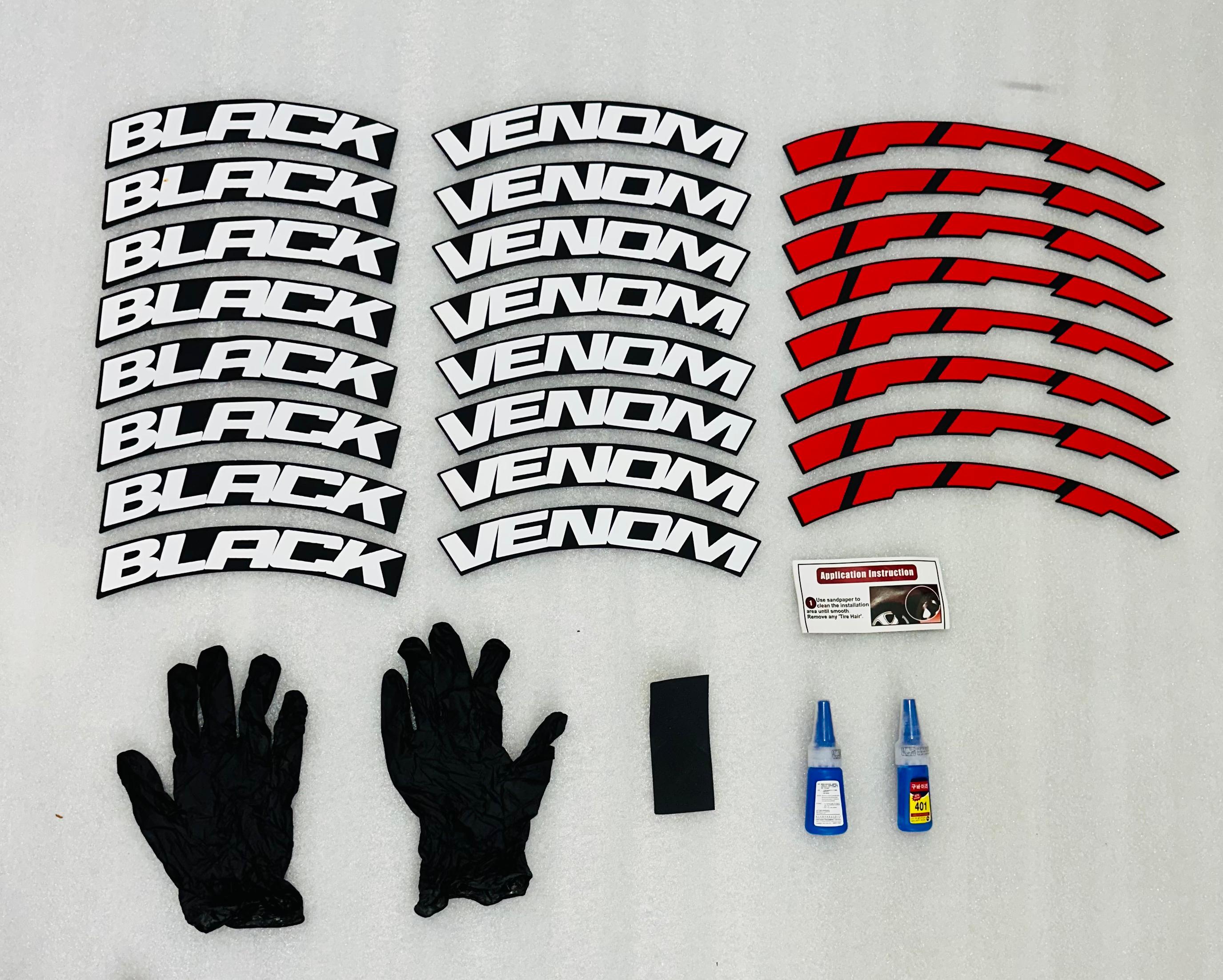 Black VENOM Tyre Sticker for 4 Tire Tyres Customized Permanent Rubber Tire Tyres Sticker Auto Accessories (2 Glue+2 Gloves Included)