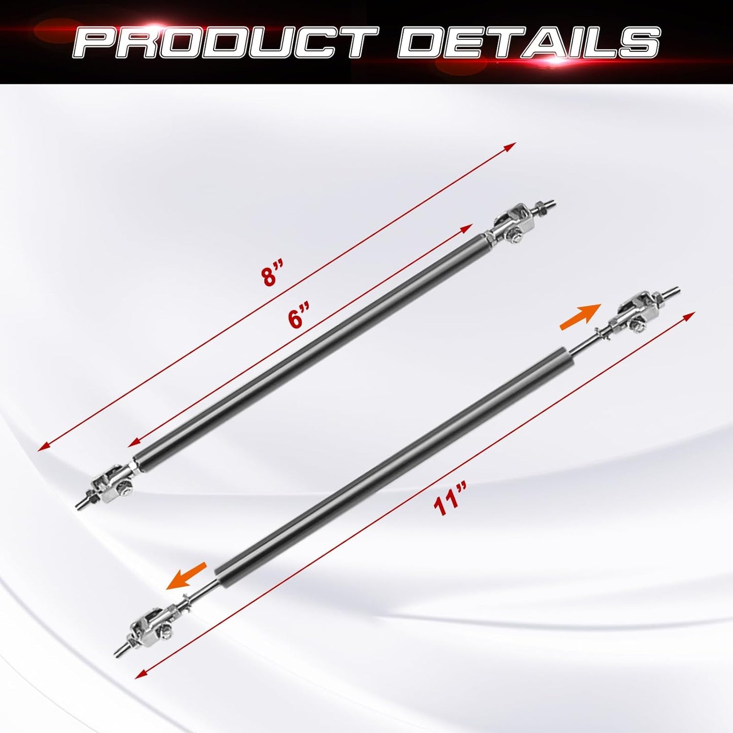 2pc Big Front Splitter Support Rods Adjustable Strut Rods for Cars Vehicles, 8''-11'' Automotive Replacement Bumper Lip Splitter Bars Universal Fit Car Accessories.