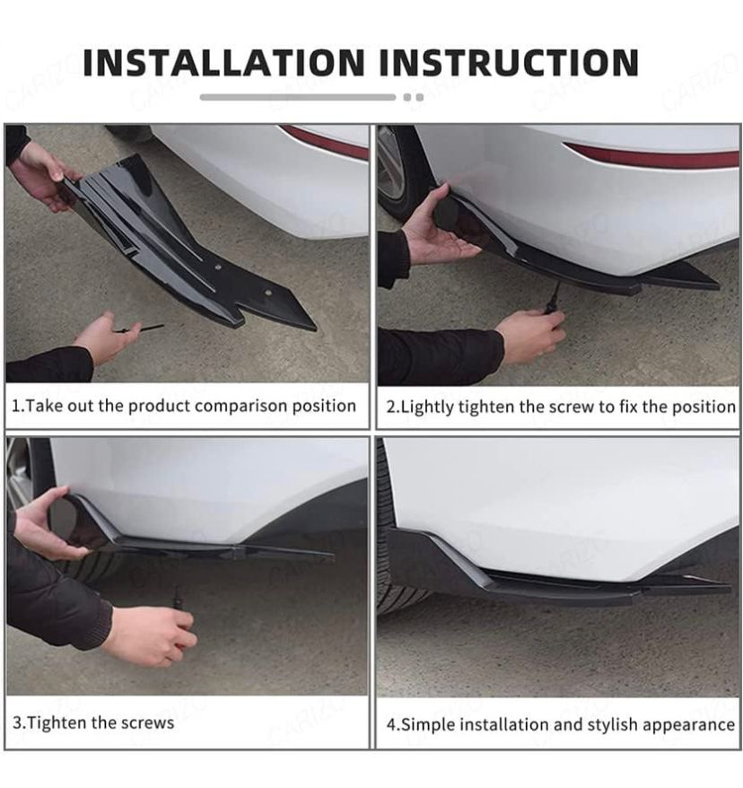 2pc Universal Rear Bumper Diffuser Splitter Canard Protector Spoiler Fin Lip Front Bumper Body Kit