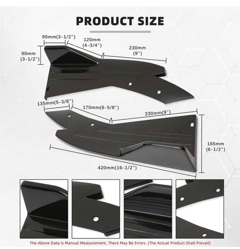 2pc Universal Rear Bumper Diffuser Splitter Canard Protector Spoiler Fin Lip Front Bumper Body Kit