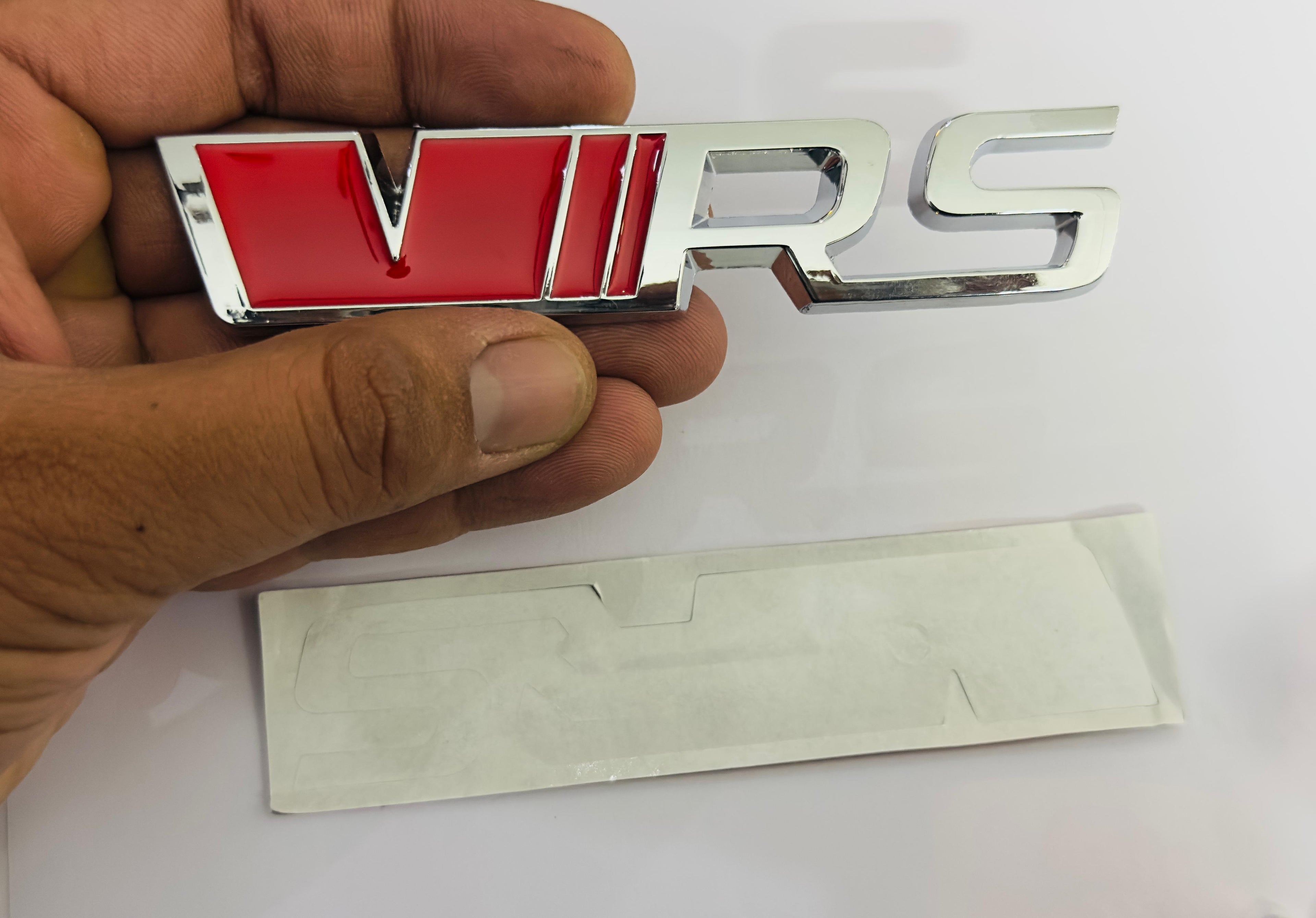 Chrome-Red VRS 3D Sticker (12cmx2.5cm) for Car Bike Laptop Emblem, VRS Sticker 3D Badge Auto Racing Sport Logo Grand Tourer Decal Auto Accessories.
