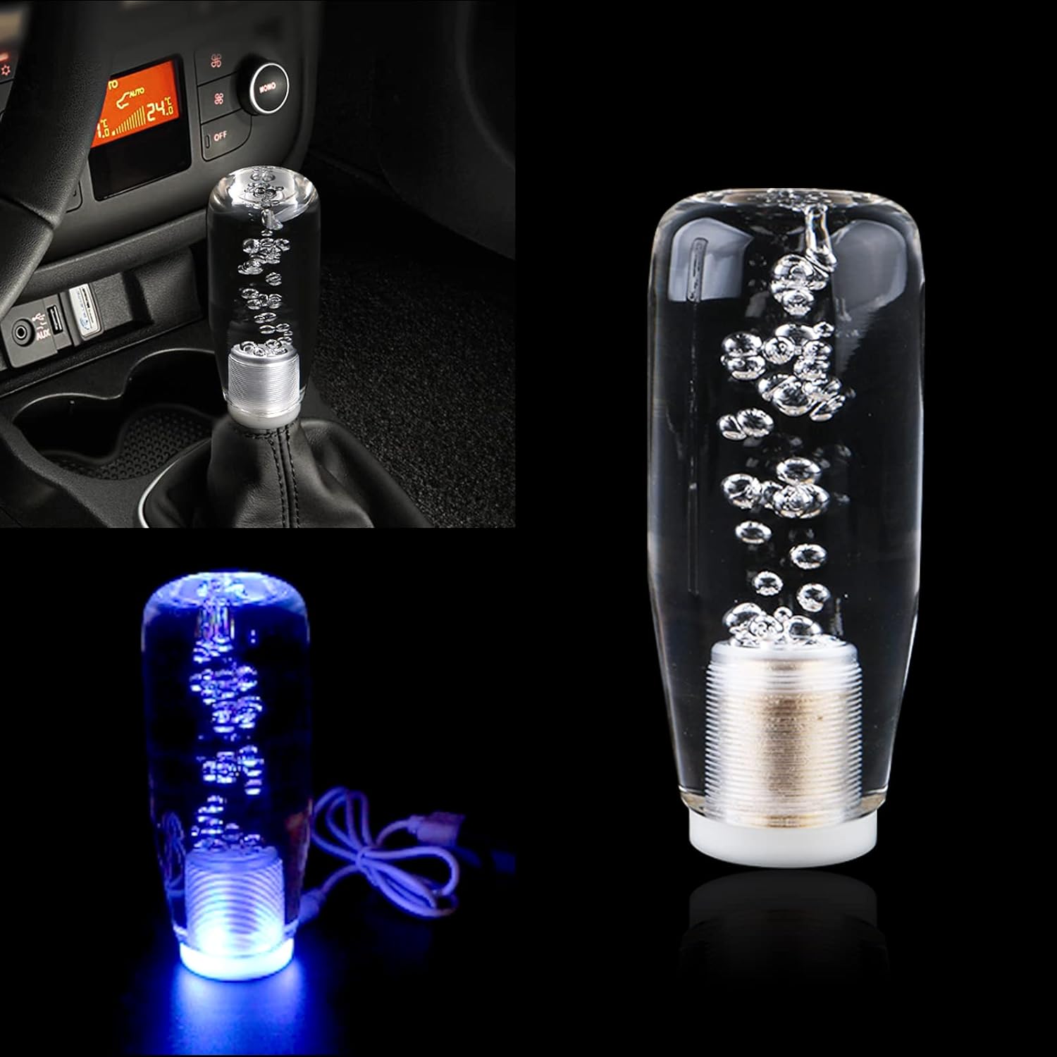 10cm RGB LED Gear Knob Crystal Gear Shift Knob Transparent Bubble Gear Shifter Multicolor Gradient LED Shift Knob Car Interior Decor RGB Gear Knob.