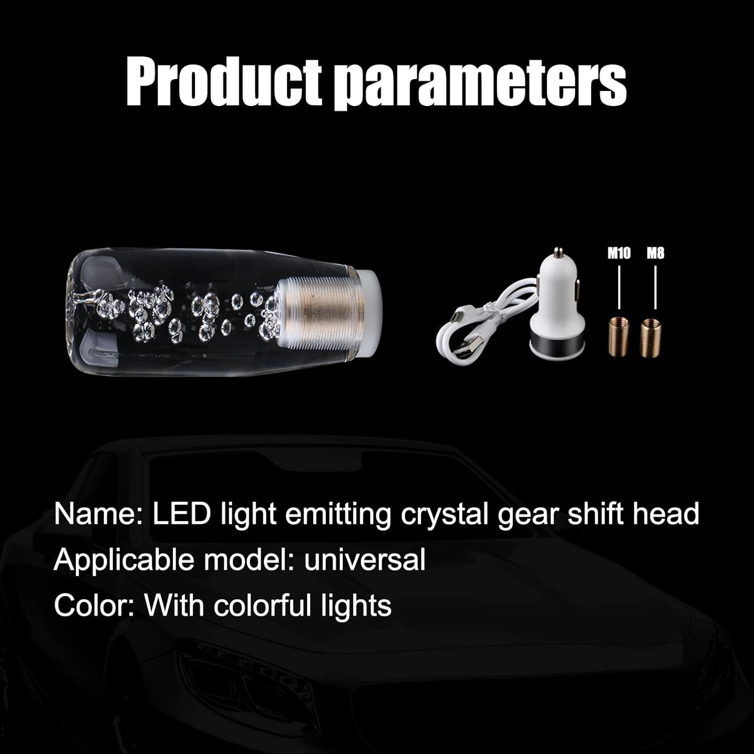 10cm RGB LED Gear Knob Crystal Gear Shift Knob Transparent Bubble Gear Shifter Multicolor Gradient LED Shift Knob Car Interior Decor RGB Gear Knob.