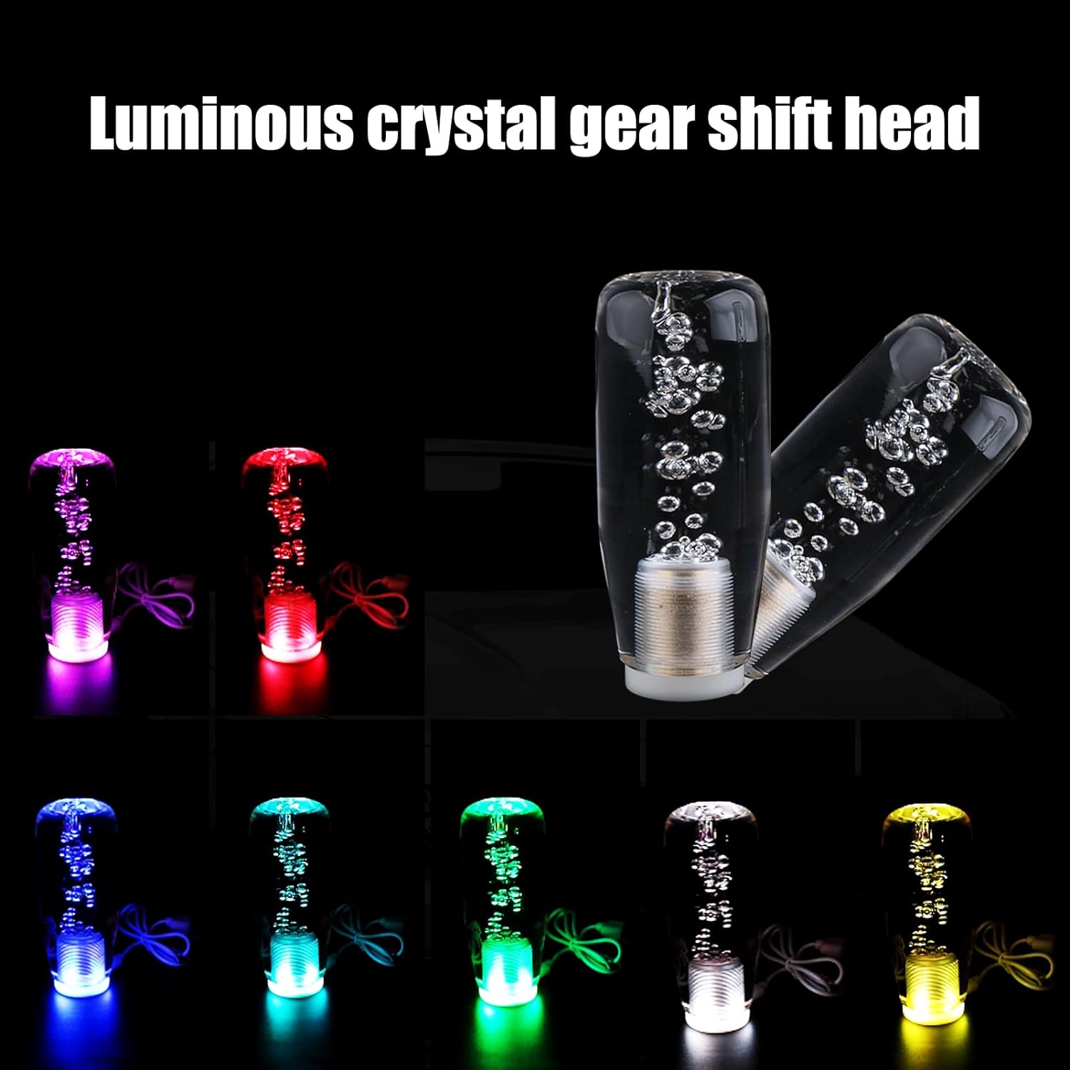 10cm RGB LED Gear Knob Crystal Gear Shift Knob Transparent Bubble Gear Shifter Multicolor Gradient LED Shift Knob Car Interior Decor RGB Gear Knob.