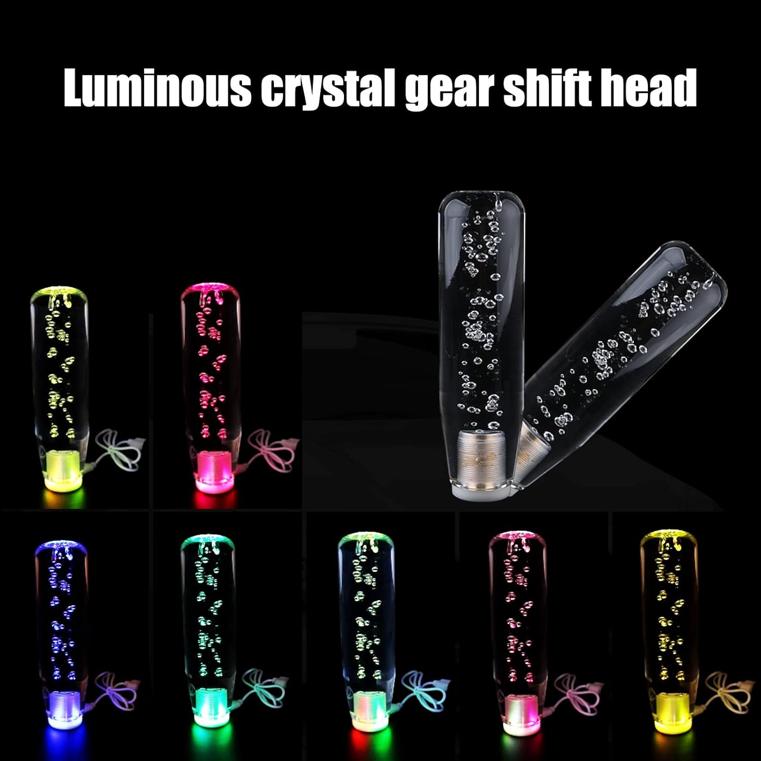 15cm RGB LED Gear Knob Crystal Gear Shift Knob Transparent Bubble Gear Shifter Multicolor Gradient LED Shift Knob Car Interior Décor RGB Gear Knob.