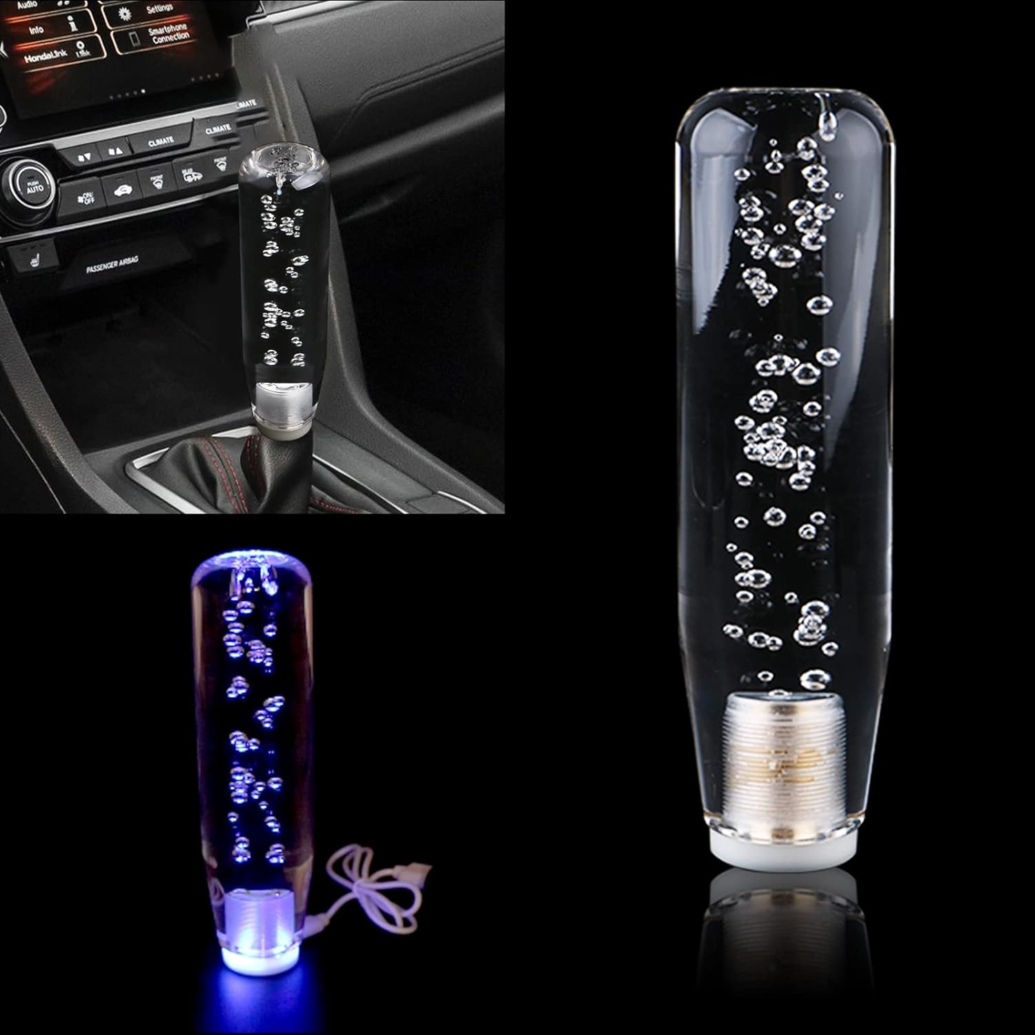 15cm RGB LED Gear Knob Crystal Gear Shift Knob Transparent Bubble Gear Shifter Multicolor Gradient LED Shift Knob Car Interior Décor RGB Gear Knob.