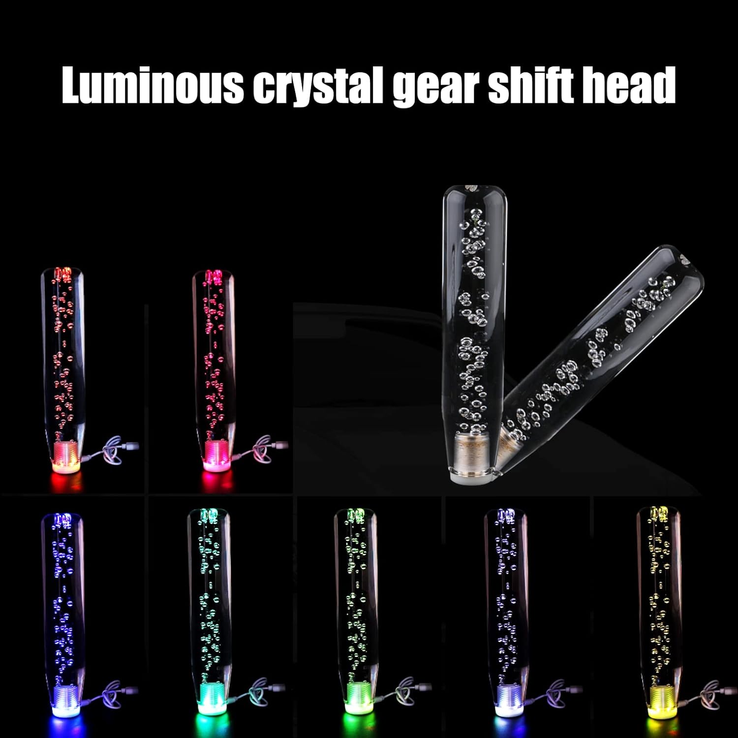 20cm RGB LED Gear Knob Crystal Gear Shift Knob Transparent Bubble Gear Shifter Multicolor Gradient LED Shift Knob Universal Car Interior RGB LED Gear Knob.