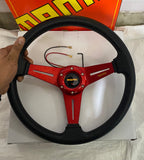 RED 3R-STEERING MOMO STEERING 13INCH Wheel for Sports Car Look Rally Race Off Road with BOSS KIT HUB Free