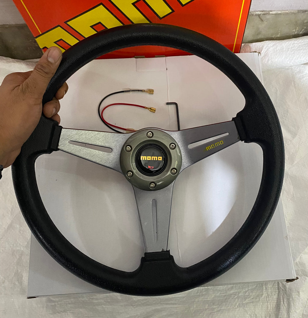 MOMO 3R (SILVER STEERING) 12INCH 3R-Style Universal Steering Wheel for Sports Car Look Rally Race Off Road with BOSS KIT HUB Free