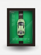 Green 3D Diecast Model Car Frame Diecast Metal Car Interactive Wall Decor with Openable Doors, Pull Back Display Car