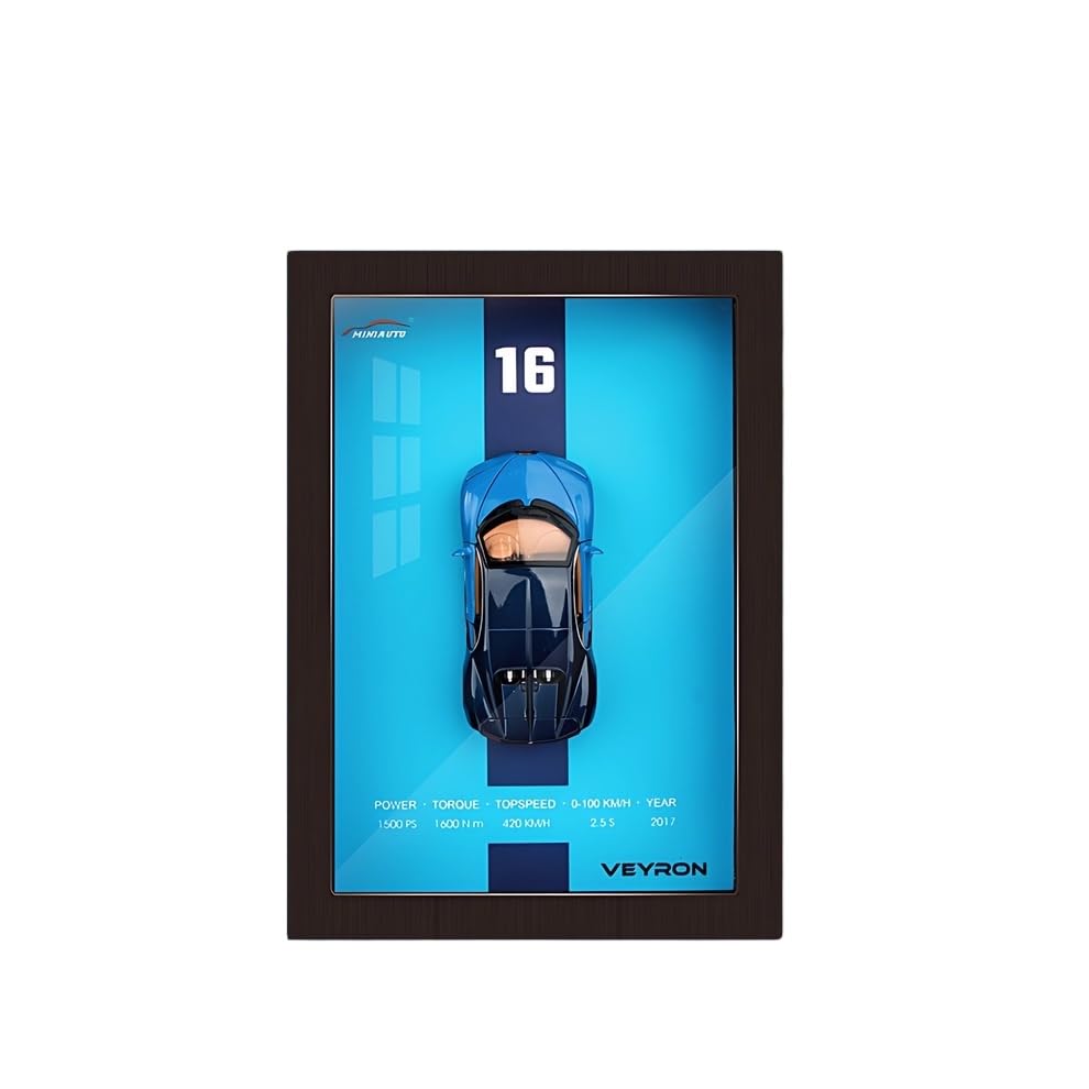 Blue 3D Diecast Model Car Frame Diecast Metal Car Interactive Wall Decor with Openable Doors, Pull Back Display Car