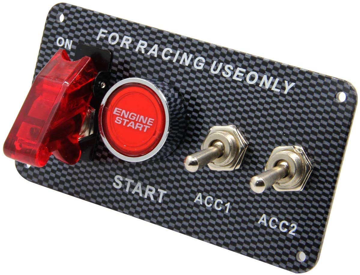 12V 4IN1 Racing Car Ignition Switch Panel with Engine Push Button Ignition Starter Switches Panel 4 in 1 Carbon Fiber Toggle Switches for Car Boat Vehicle Truck Trailer Yacht Ship SUV Caravan