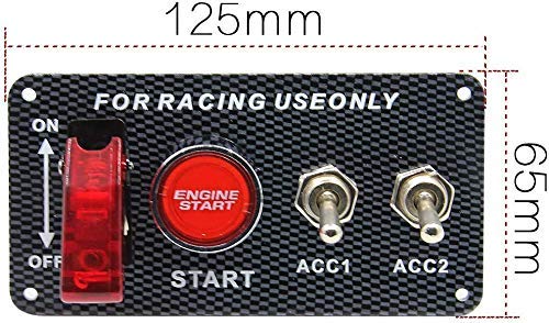 12V 4IN1 Racing Car Ignition Switch Panel with Engine Push Button Ignition Starter Switches Panel 4 in 1 Carbon Fiber Toggle Switches for Car Boat Vehicle Truck Trailer Yacht Ship SUV Caravan