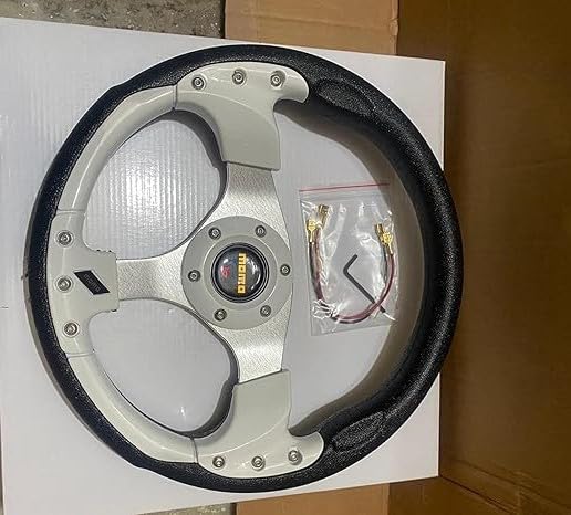MOMO WHITE ROUND STEERING (12INCH) Universal Steering Wheel for Sports Car Look Rally Race Off Road with HUB Free