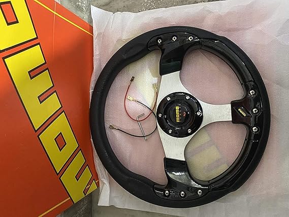 MOMO BLACK ROUND STEERING (12INCH) Universal Steering Wheel for Sports Car Look Rally Race Off Road with HUB Free