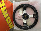 MOMO BLACK ROUND STEERING (12INCH) Universal Steering Wheel for Sports Car Look Rally Race Off Road with HUB Free