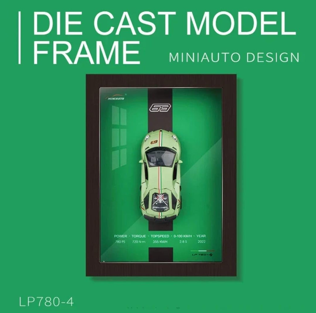 Green 3D Diecast Model Car Frame Diecast Metal Car Interactive Wall Decor with Openable Doors, Pull Back Display Car