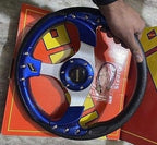 (1PC MOMO) BLUE STEERING 12INCH Universal Steering Wheel for Sports Car Look Rally Race Off Road with HUB Free