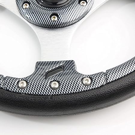 MOMO - (CARBON ROUND STEERING) (12INCH) Look Rally Race Off Road with HUB Free Universal Steering Wheel for Sports Car Steering 1PC