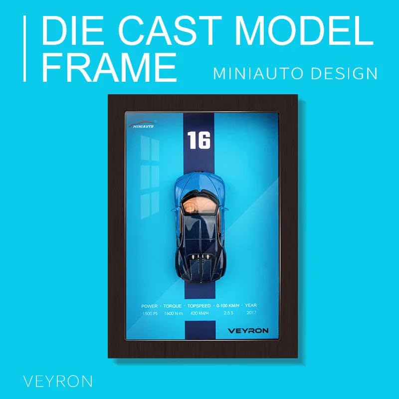 Blue 3D Diecast Model Car Frame Diecast Metal Car Interactive Wall Decor with Openable Doors, Pull Back Display Car