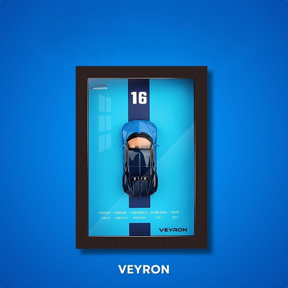 Blue 3D Diecast Model Car Frame Diecast Metal Car Interactive Wall Decor with Openable Doors, Pull Back Display Car