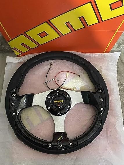 MOMO BLACK ROUND STEERING (12INCH) Universal Steering Wheel for Sports Car Look Rally Race Off Road with HUB Free