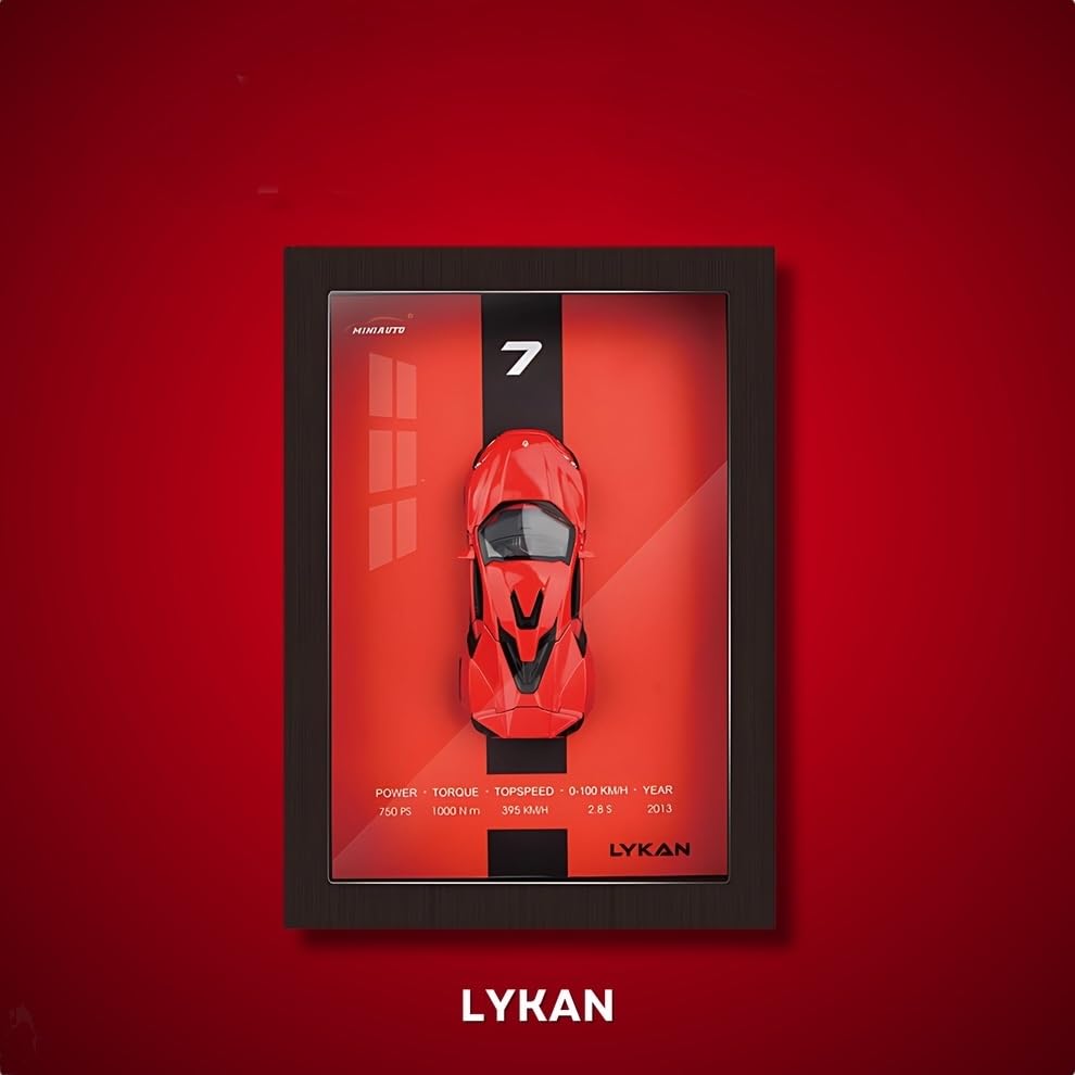Red 3D Diecast Model Car Frame Diecast Metal Car Interactive Wall Decor with Openable Doors, Pull Back Display Car