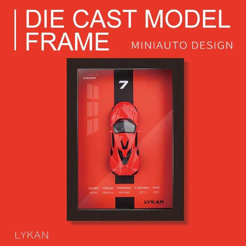 Red 3D Diecast Model Car Frame Diecast Metal Car Interactive Wall Decor with Openable Doors, Pull Back Display Car