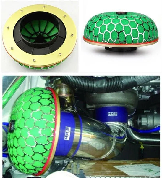 Green Mushroom Filter Cold Air Intake Short Turbo Filter High Flow Universal Sponge Honeycomb Mesh Air Filter Mushroom Head Air System Retrofitted Auto Accessories