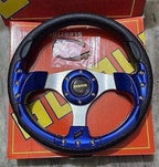 (1PC MOMO) BLUE STEERING 12INCH Universal Steering Wheel for Sports Car Look Rally Race Off Road with HUB Free