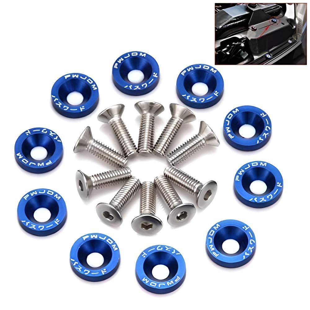 10pc/Set Blue Fender Washer Engine Dress Up Kit CNC Bumper Fender Washer Bolt for Modified Car Fender Fasteners.