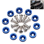 10pc/Set Blue Fender Washer Engine Dress Up Kit CNC Bumper Fender Washer Bolt for Modified Car Fender Fasteners.