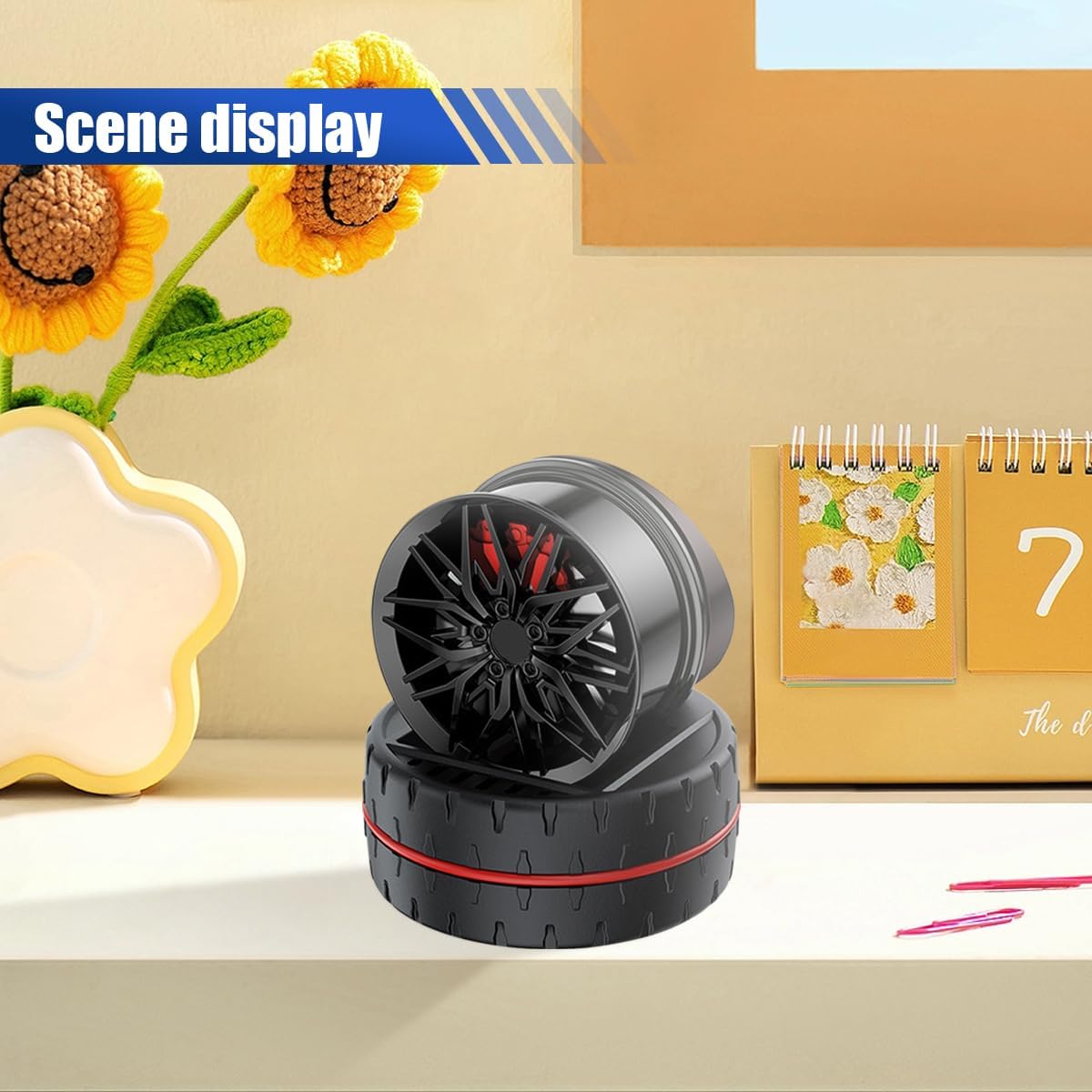 RED Alloy Solar Automatic Revolving Wheel AC Vent Perfume Car Air Freshener Perfume With Organic Fragrance Environment Friendly
