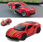 RED Mini Car Model Drifting Car with Self Adhesive Base Alloy Initial Dashboard Decor Sporty Mini Car Model for Decoration
