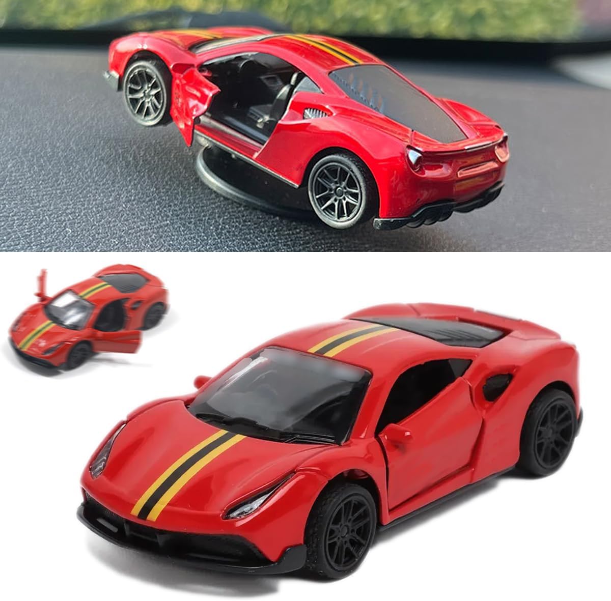 RED Mini Car Model Drifting Car with Self Adhesive Base Alloy Initial Dashboard Decor Sporty Mini Car Model for Decoration