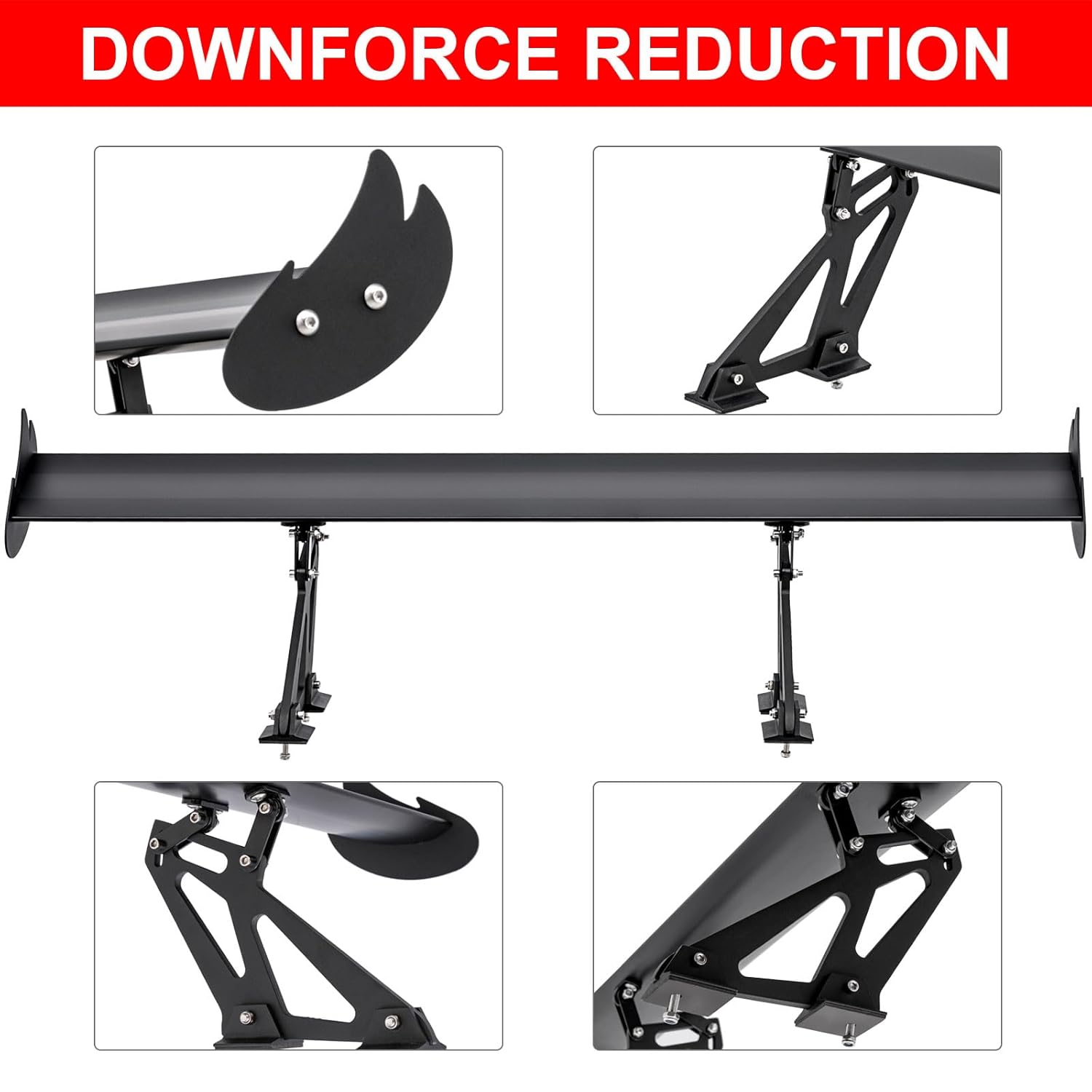 GT Flames Rear Spoiler, Aluminum Wing 43.3" Black, Universal Fit, Bolt-On Installation