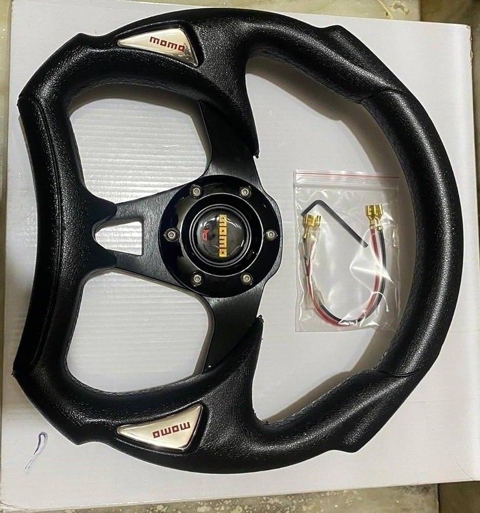 MOMO BLACK, (FULL D SHAPE STEERING) 1PC, 12INCH Look Rally Race Off Road with HUB Free Universal Steering Wheel for Sports Car