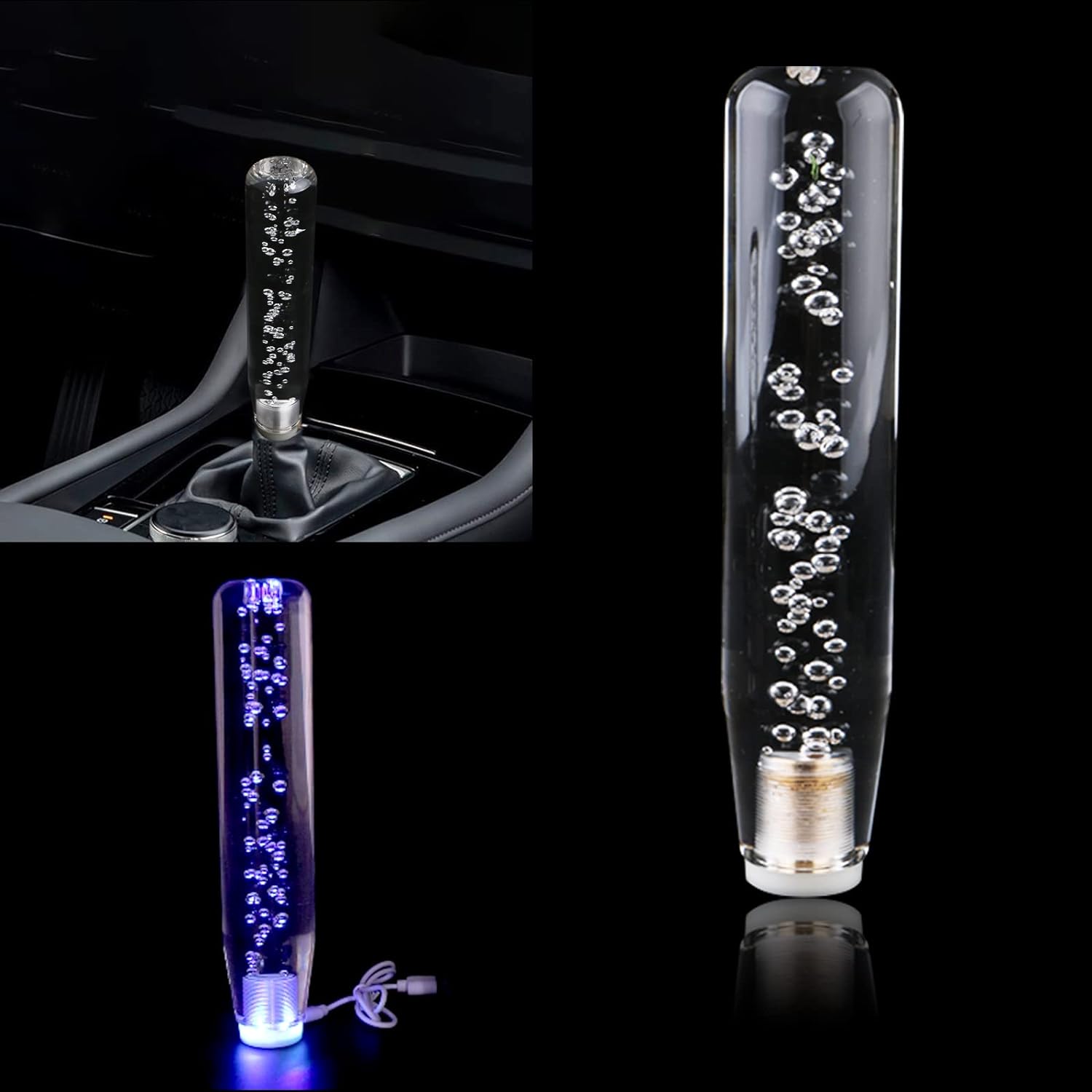 20cm RGB LED Gear Knob Crystal Gear Shift Knob Transparent Bubble Gear Shifter Multicolor Gradient LED Shift Knob Universal Car Interior RGB LED Gear Knob.