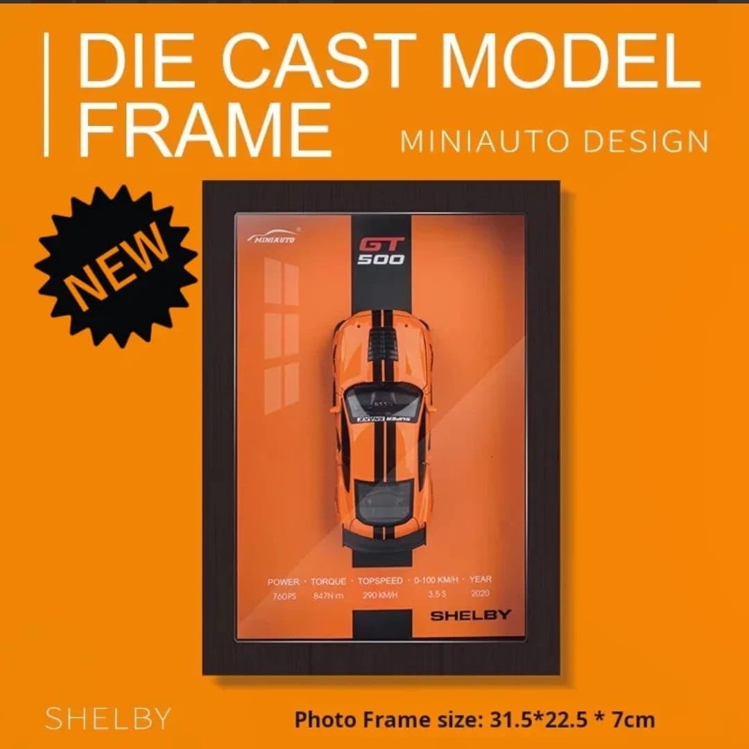 Orange 3D Diecast Model Car Frame Diecast Metal Car Interactive Wall Decor with Openable Doors, Pull Back Display Car