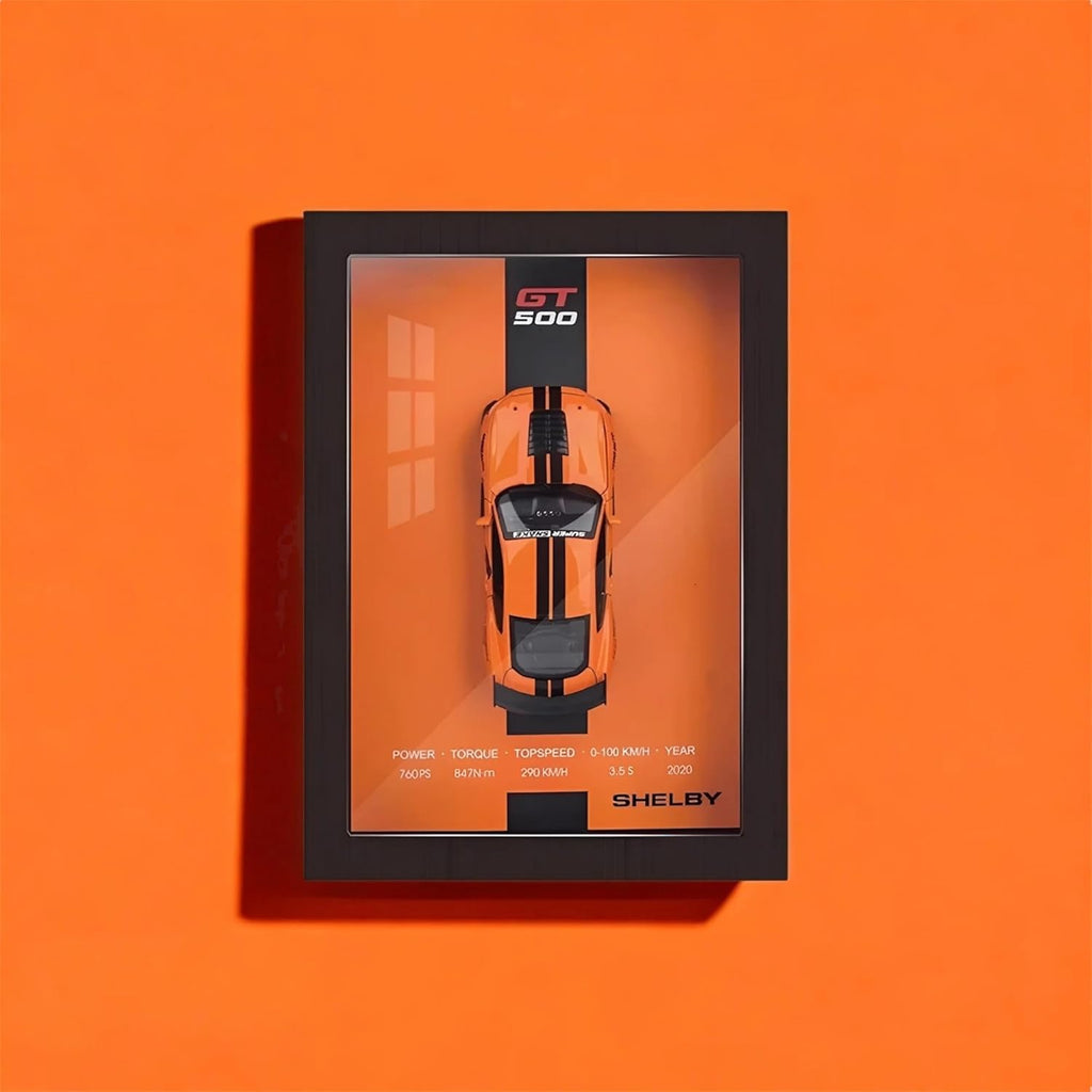 Orange 3D Diecast Model Car Frame Diecast Metal Car Interactive Wall Decor with Openable Doors, Pull Back Display Car