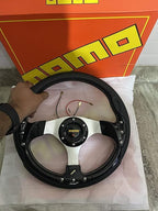 MOMO BLACK ROUND STEERING (12INCH) Universal Steering Wheel for Sports Car Look Rally Race Off Road with HUB Free