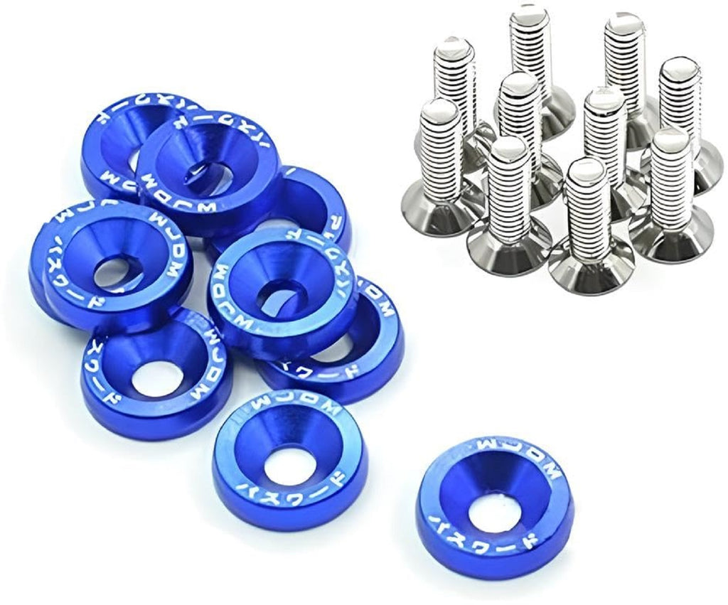 10pc/Set Blue Fender Washer Engine Dress Up Kit CNC Bumper Fender Washer Bolt for Modified Car Fender Fasteners.