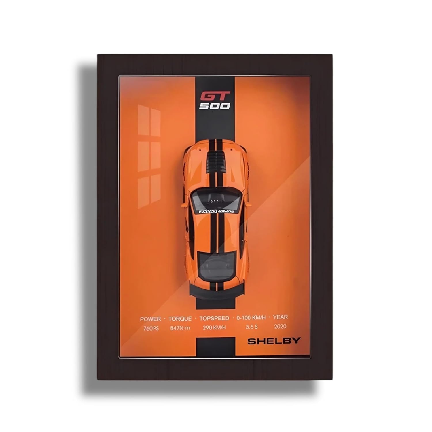 Orange 3D Diecast Model Car Frame Diecast Metal Car Interactive Wall Decor with Openable Doors, Pull Back Display Car