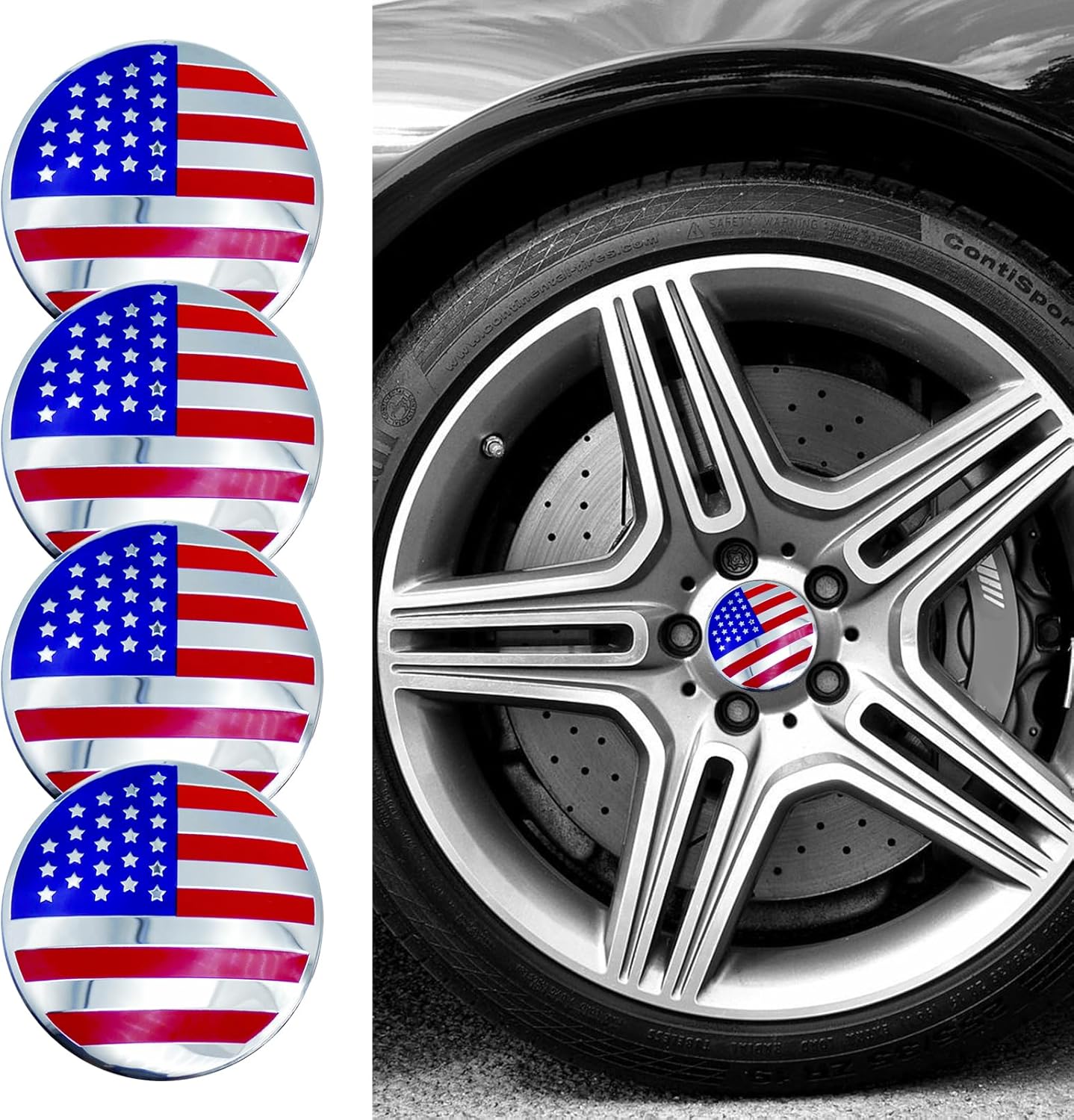 4PC Automotive Hood Ornaments, Wheel Emblems Car Center Hub 56mm 2INCH Caps Various Type of Badge Decoration Accessories Compatible with All Cars. (4PC US Flag Wheel Sticker)