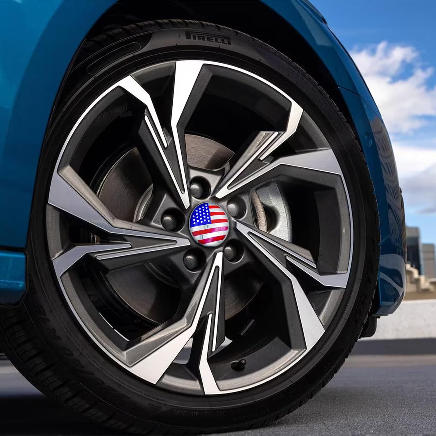 4PC Automotive Hood Ornaments, Wheel Emblems Car Center Hub 56mm 2INCH Caps Various Type of Badge Decoration Accessories Compatible with All Cars. (4PC US Flag Wheel Sticker)