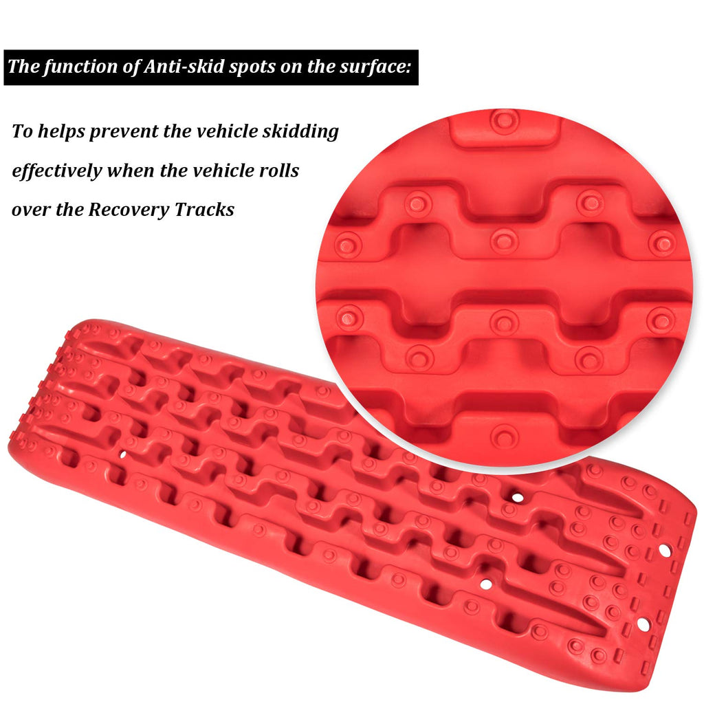 2PC/SET RED Traction Boards Recovery Tracks Tire Ladder 4WD Recovery Mat for 4X4 Offroad Sand Snow Mud Track