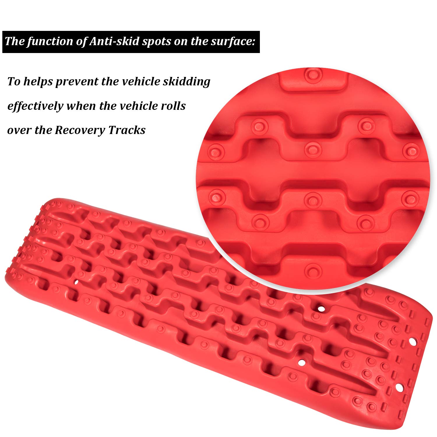 2PC/SET RED Traction Boards Recovery Tracks Tire Ladder 4WD Recovery Mat for 4X4 Offroad Sand Snow Mud Track