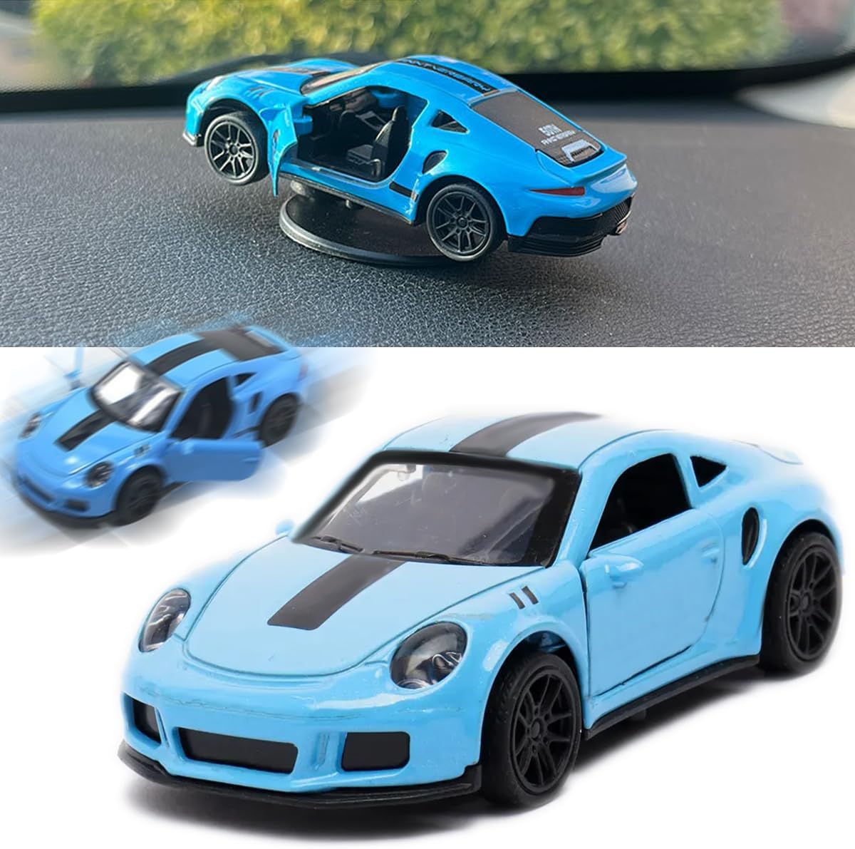 BLUE Mini Car Model Drifting Car with Self Adhesive Base Alloy Initial Dashboard Decor Sporty Mini Car Model for Decoration