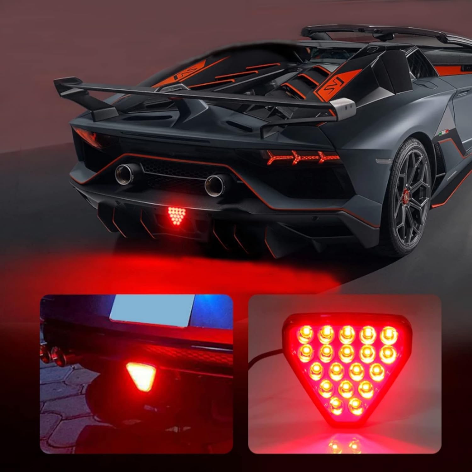 F1 RED TRIANGLE BRAKE LIGHT FLASHING LED Rear 3rd Third Brake light Strobe Flashing Tail Brake Stop Light-1PC