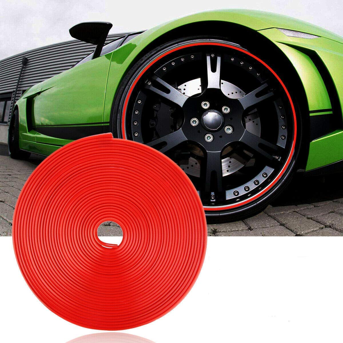 (RED TYRE Guard) Car Tyre Guard Edge Protector Universal Beading Alloy Wheel Edge Ring Rim Protectors Tyres Tire Guard Rubber Moulding Sticker Attractive Strip